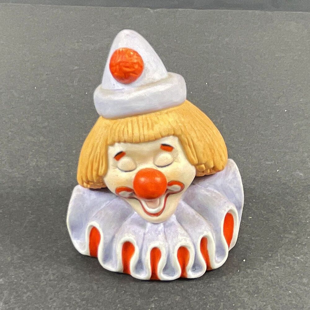 Vtg 1985 Enesco Circus Clown Head Ceramic Figurine White Orange Korea 2.25”
